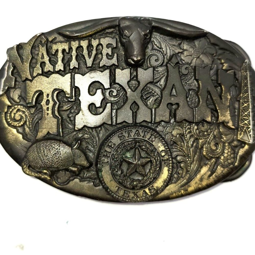 Native Texan Great State Seal Vintage Texas Patriotic Great American Belt Buckle